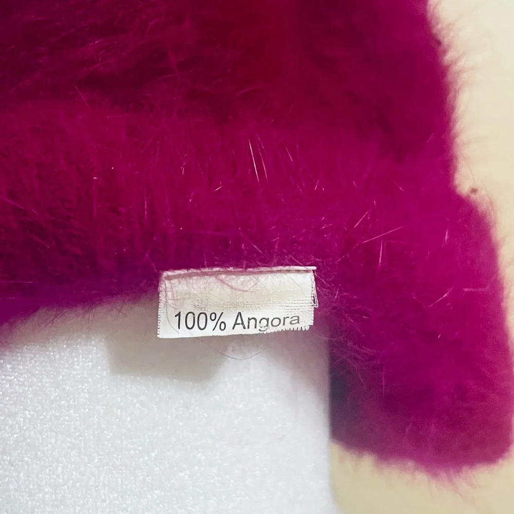 Raspberry Angora Beret with Rhinestone Bow - Picture 3 of 3